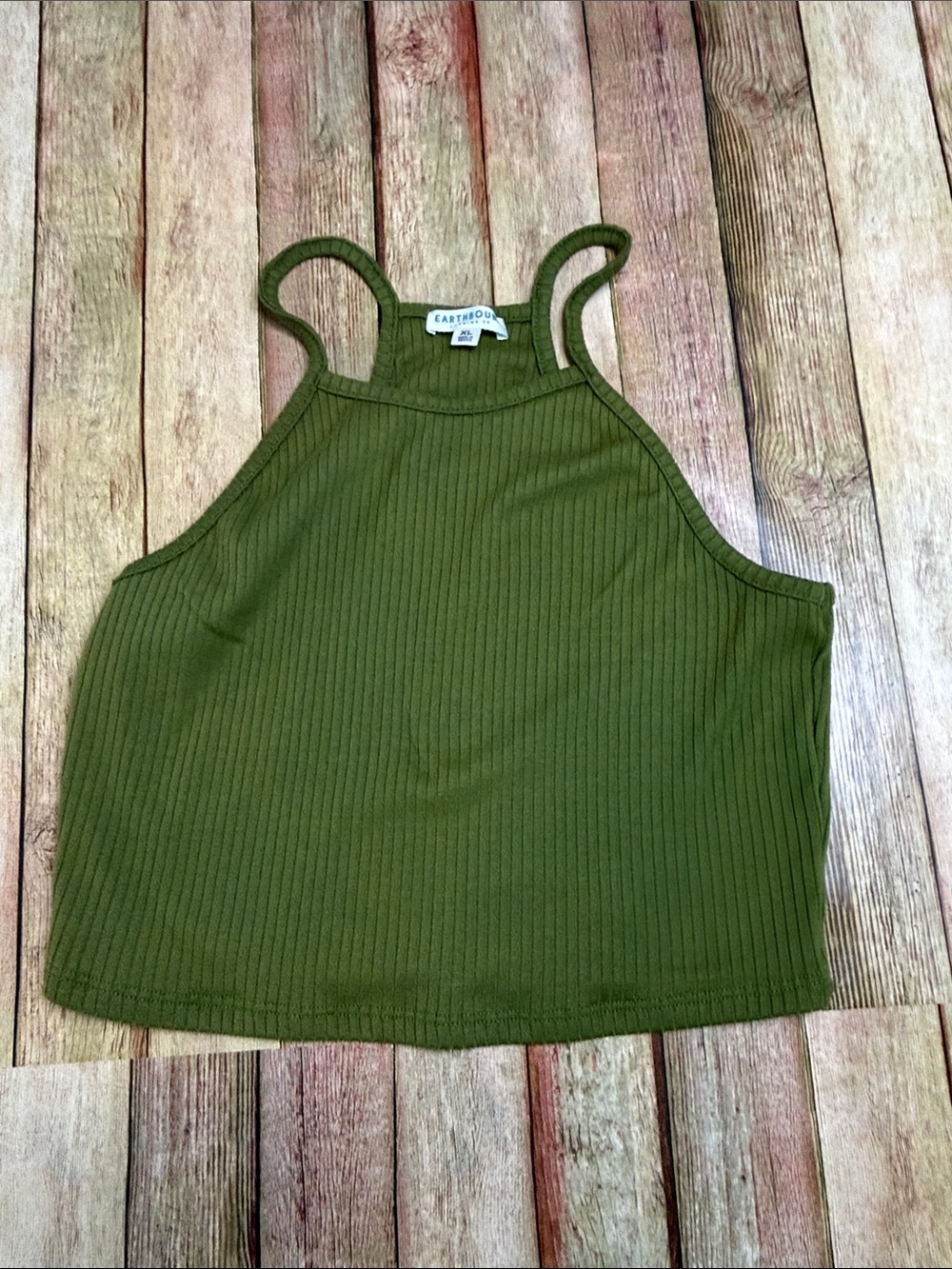 EARTHBOUND Olive Ribbed High-Neck Crop Tank